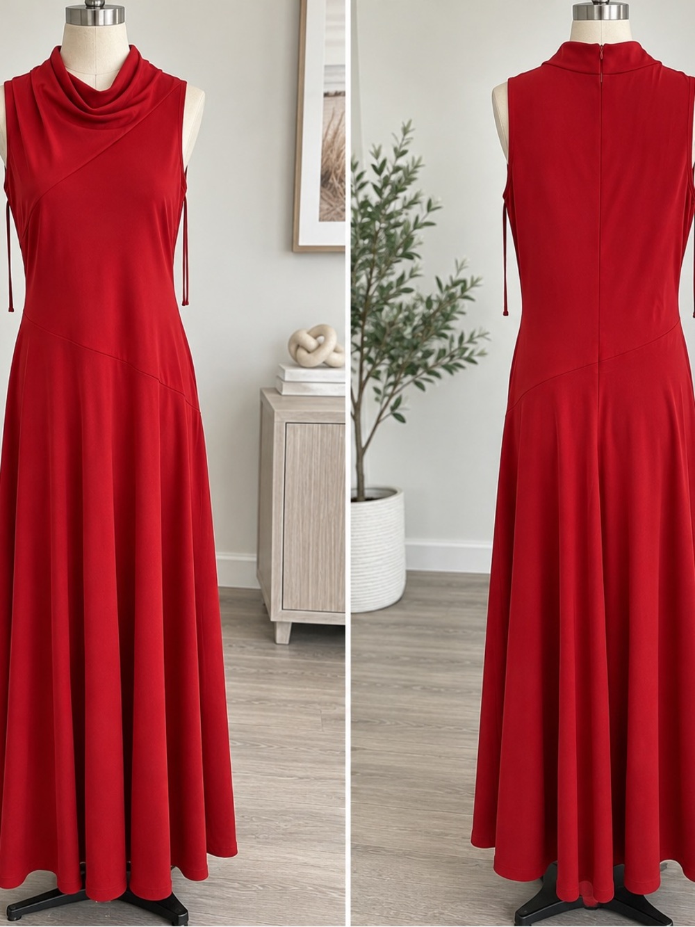 Taylor Red Sleeveless Cowl Neck Maxi Dress – Size 8